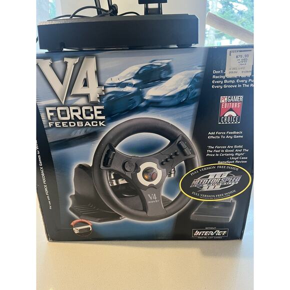 RARE Interact V4 Force Feedback Steering Wheel Pedals For PC Games Windows 95/98 - Picture 2 of 11
